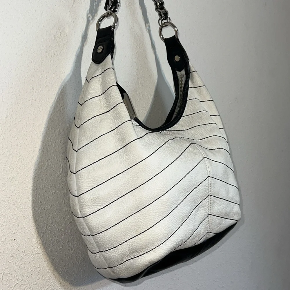 Bodhi Hobo Leather Slouchy White/ Black Shoulder Handbag